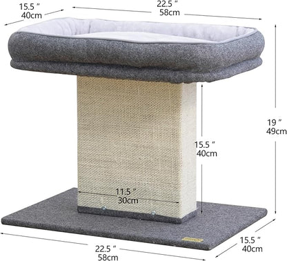 Catry Mellow 2-Level 19" Cat Tree with Large Washable Replaceable Bed, Big Sisal Post, Quick Assembly, Built to Last, Ideal for Small to Large Cats, Grey
