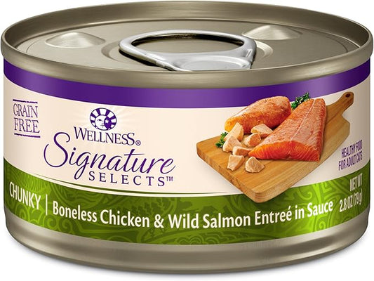 Wellness CORE Signature Selects Chunky Adult Wet Cat Food, Natural, Protein-Rich, Grain Free, 2.8 Ounce, 12 Pack (Chicken & Salmon)