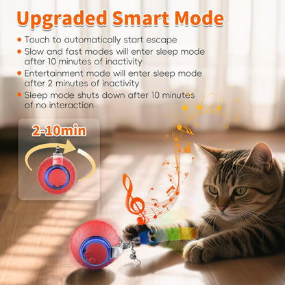 UPSKY Interactive Cat Toy Ball for Indoor Cats, Automatic Moving Electric Rolling Cat Ball Toy, 3-Speed Modes Smart Kitten Toys with Sounds, USB Rechargeable & Sturdy for Bored Kittens/Adult Cats