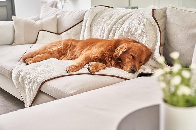 PupProtector Waterproof Throw Blanket for Dogs and Cats, Pet Blanket Cover for Couches, Sofas, Beds, Car Seats, Furniture, Calming Soft Faux Fur, Short White, Original (60" L x 50" W)