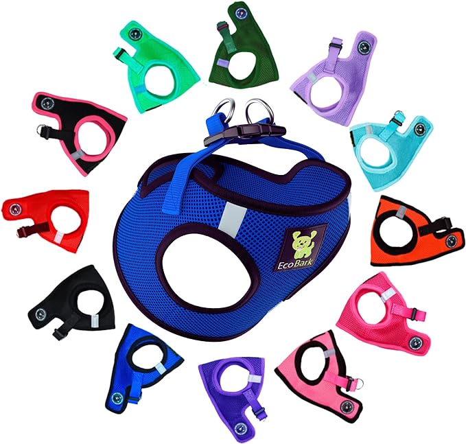 EcoBark Step in Dog Harness - Eco-Friendly Dog Harnesses for Small and Medium Breed Dogs - Reflective and Adjustable Body Halter Vest - Soft Mesh Toy Breed Harness (Bright Blue Sport, XL