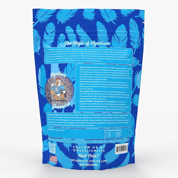 Mycelium Premium Bird Watcher Millet – Organic, High Nutrient Bird Food for Jays, Cardinals, Juncos & Robins, Sourced from Local USA Farms, Sustainable Farming, 5LB