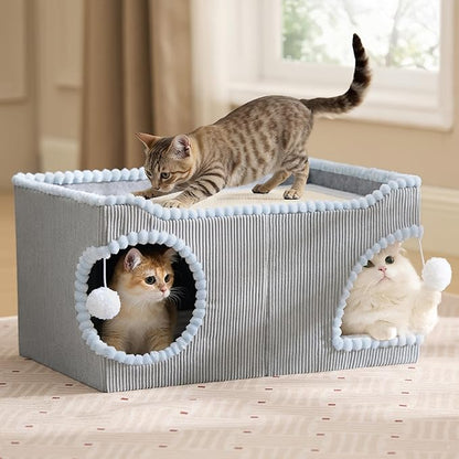 Bedsure Cute Cat Scratcher House for Indoor Cats - Extra Wide Cat Scratch House with Large Removable Top Sisal Pad for Multi Cats, Foldable Cave Hideaway for Entertainment, 23.6x15.9x12.6inches, Grey