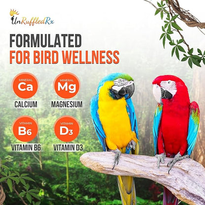 UnRuffledRx™ Bird Calcium Plus with Magnesium and D3, Dissolves Clear and Tasteless in Water, Supports Bone, Muscle, Feather and Egg Health, 45 Servings, Made in FDA-Registered USA Facility