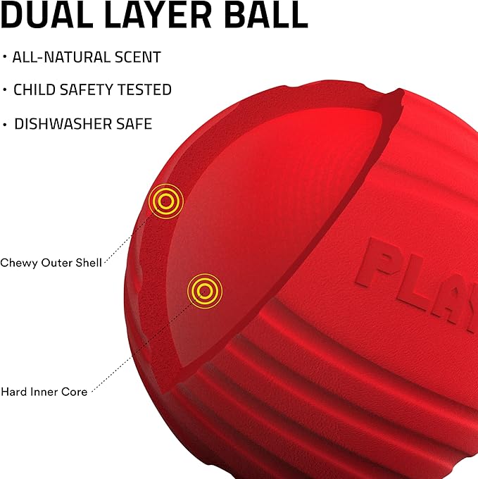 Playology Dog Toys | Dual Layer Ball Durable Chew Toy for Aggressive Chewers | Jumbo Beef Scented Toy - Easy to Clean and Made from Non Toxic Materials