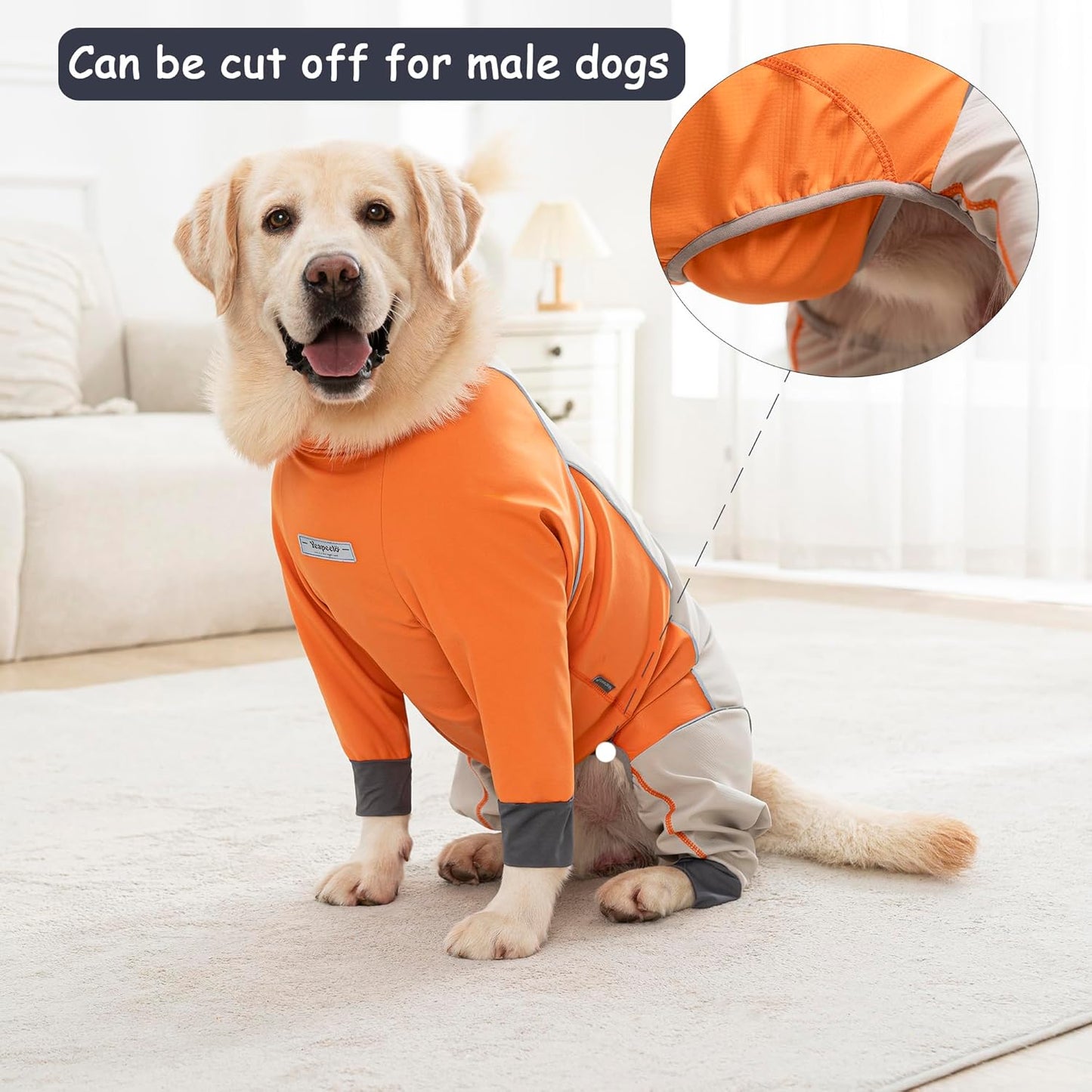 Dog Full Body Winter Coat, Waterproof Fleece Jacket for Small Medium Large Dogs Reflective Snowsuit with Zipper for Outdoor Skating (Orange, 4XL(Weight 50-70 lbs))
