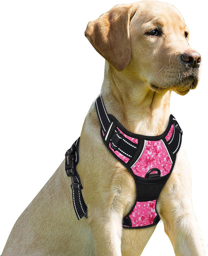 BARKBAY No Pull Dog Harness Front Clip Heavy Duty Reflective Easy Control Handle for Large Dog Walking(Pink camo,XL)