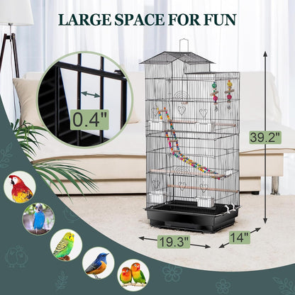 ZENY 39-inch Roof Top Large Flight Parrot Bird Cage for Small Quaker Cockatiel Canary Sun Parakeet Green Cheek Finch Budgie Lovebirds Wrought Iron Pet Bird Cage w/Toys