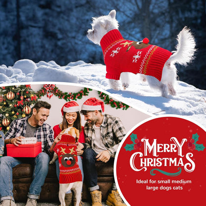 PETCARE Dog Christmas Sweater Red Ugly Funny Cute Cartoon Reindeer Cat Sweaters Jumper Holiday Dog Clothes Puppy Sweaters for Small Medium Large Dogs Fall Winter Outfits Xmas Dogs Costume,Small