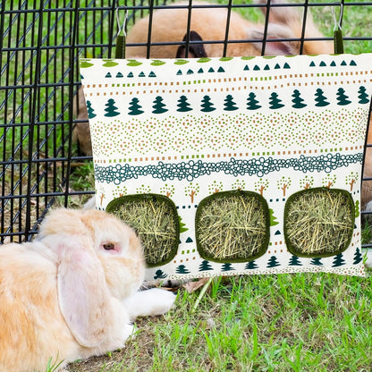 UPINS 2 Hay Bag for Rabbits 3-Hole Guinea Pig Hay Bags Hanging Hay Feeder, Hay Feeder for Rabbits Small Pets Chinchillas Hamstersand Animals