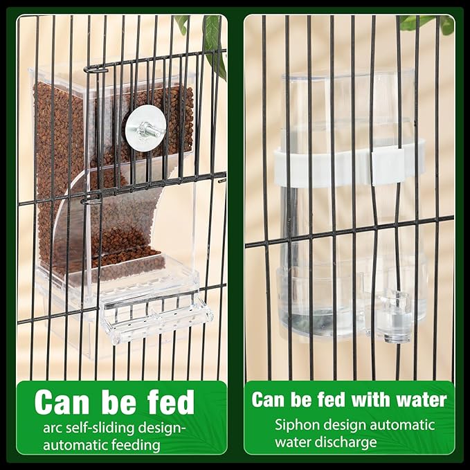 Yaomiao 4 Pcs No Mess Bird Feeders with 4 Pcs Cage Perch Automatic Clear Drinker Parakeet Seed Dispenser Quail Feeder and Watered Cage Accessories for Lovebirds Conures Budgies Canary Finch