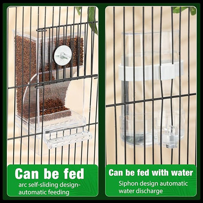 Yaomiao 4 Pcs No Mess Bird Feeders with 4 Pcs Cage Perch Automatic Clear Drinker Parakeet Seed Dispenser Quail Feeder and Watered Cage Accessories for Lovebirds Conures Budgies Canary Finch