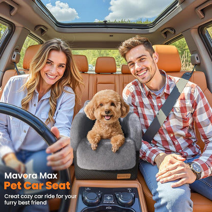Portable Small Dog Seat for Car, Luxury Center Console Dog Car Seat Booster with Safety Tethers, Auti-Collapse Pet Travel Carseat for SUV, Truck (Black/Grey)