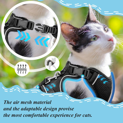 Cat Harness and Leash for Walking, Cat Car Harness, Escape Proof Soft Adjustable Vest Harnesses for Cats, Easy Control Breathable Reflective Strips Harness, Kitten Harness and Leash Set, Black, S