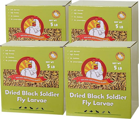 UCM Group 20LB Dried Black Soldier Fly Larvae for Chickens, Poultry, Wild Birds,100% Natural Non-GMO, No Additives, Treat, More Calcium Chickens Treats Than Mealworms, 4 Packs