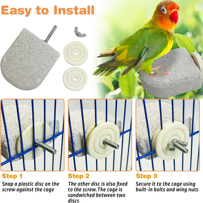 PINVNBY 6 PCS Bird Perch Bird Beak Grinding Stone Calcium Mineral Parrot Perch Foot Claws Trimmer Chew Toy Cage Accessories for Small Medium Budgie Cockatiel Conure Lovebird Finch