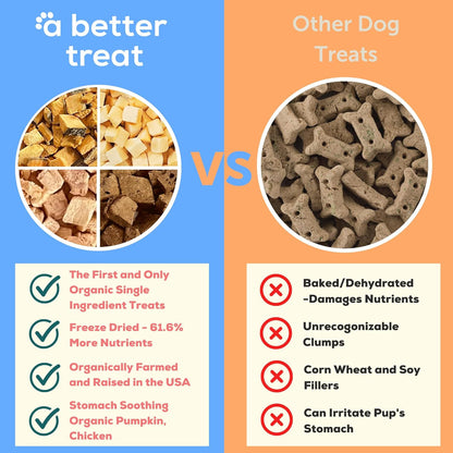 A Better Treat – Freeze Dried Organic Pumpkin, Wild Caught Salmon, Organic Grass Fed & Finished Pasture Raised Beef, Organic Chicken Dog and Cat Treats | Healthy, Diabetic Friendly | Made in The USA