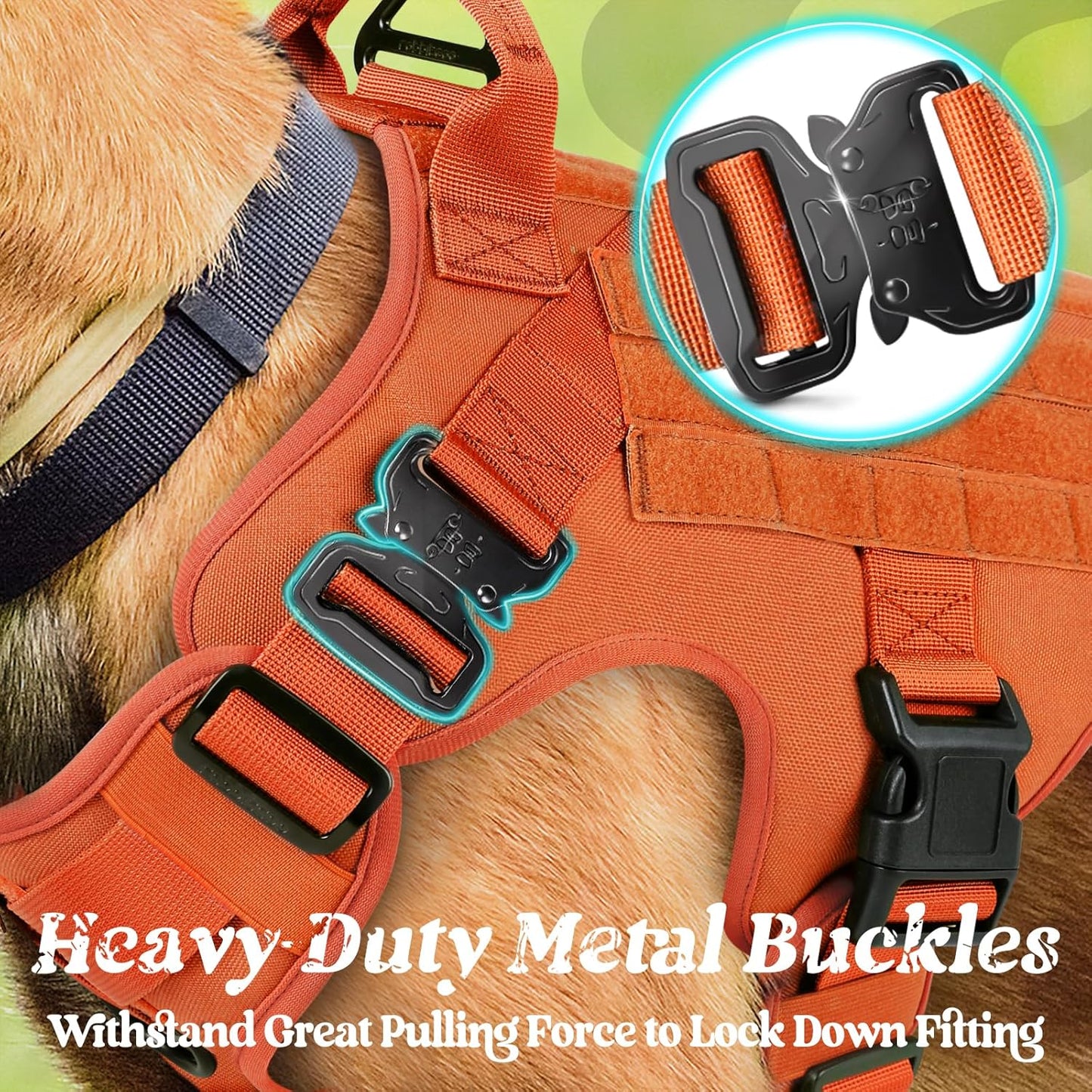 rabbitgoo Tactical Dog Harness for Large, Heavy Duty Pet Harness with Handle, No-Pull Service Vest Large Breed, Adjustable Military Dog Vest for Training Hunting Walking, Orange, L