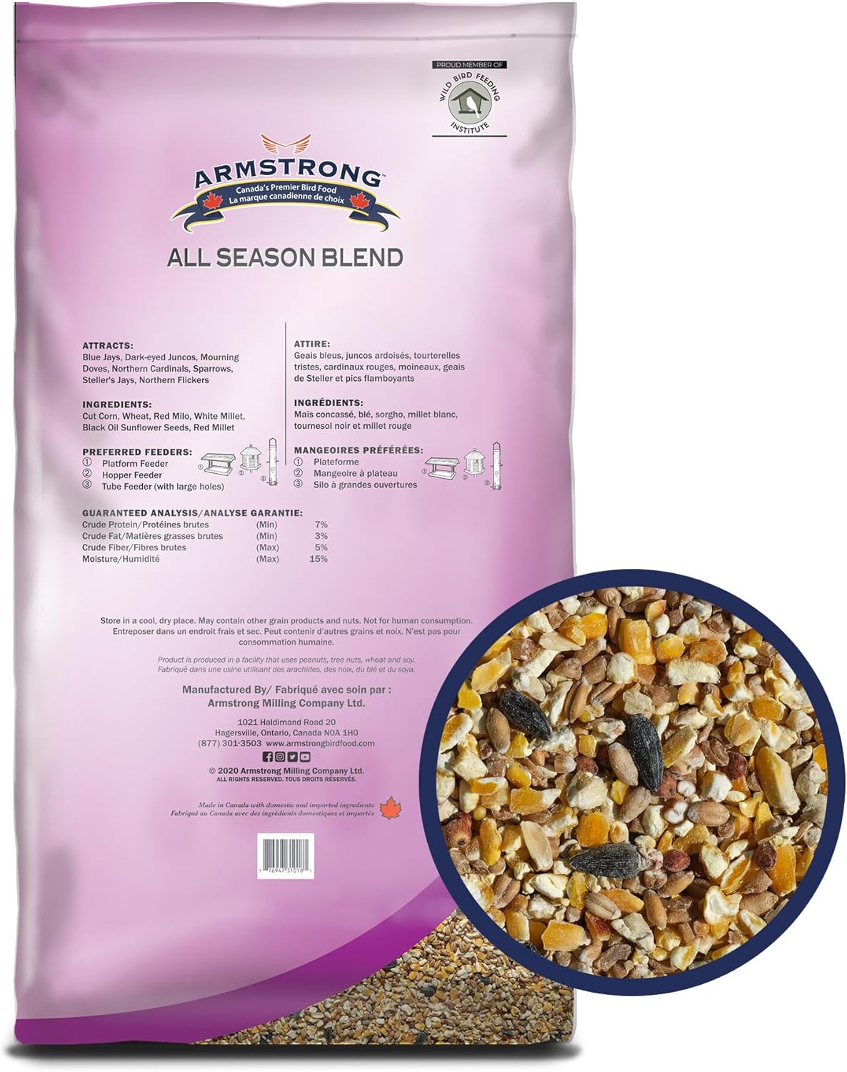 Armstrong Wild Bird Food All Season Bird Seed Blend, 40 Pounds - with Cut Corn, Wheat, White & Red Millet, Black Oil Sunflower Seeds for Blue Jays, Dark-Eyed Juncos and Mourning Doves