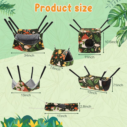 6 Pack Ferret Rat Hammock Set Guinea Pig Hideout Bed, Pet Hanging Tunnel Glider Toy Washable Large Hammock Toy Hideout Cage Accessories for Animals Squirrel, Bunny Chinchillas Hamster