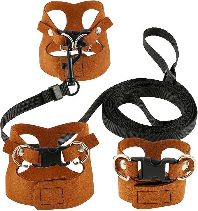 3 Pcs Bearded Dragon Harness and Leash Set, 3 Sizes Adjustable Soft Leather Lizard Harness with Leash, Small Animal Traction Rope Training Walking Vest for Bearded Dragon Lizard Squirrel