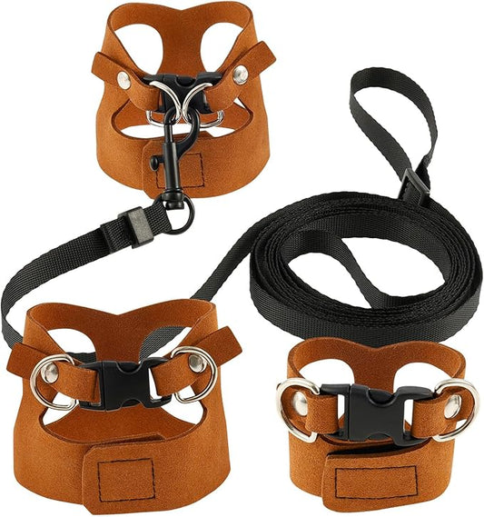 3 Pcs Bearded Dragon Harness and Leash Set, 3 Sizes Adjustable Soft Leather Lizard Harness with Leash, Small Animal Traction Rope Training Walking Vest for Bearded Dragon Lizard Squirrel