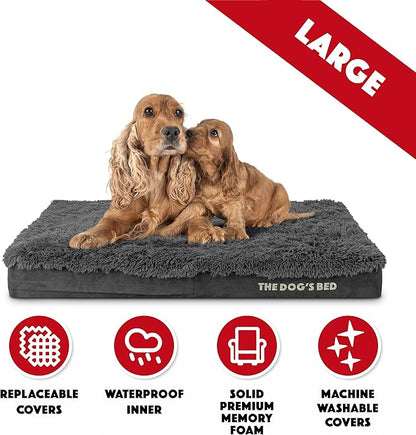 The Dog’s Bed Orthopedic Memory Foam Dog Bed, Large Grey Faux Fur, Pain Relief for Arthritis, Hip & Elbow Dysplasia, Post Surgery, Lameness, Supportive, Calming, Waterproof Cover