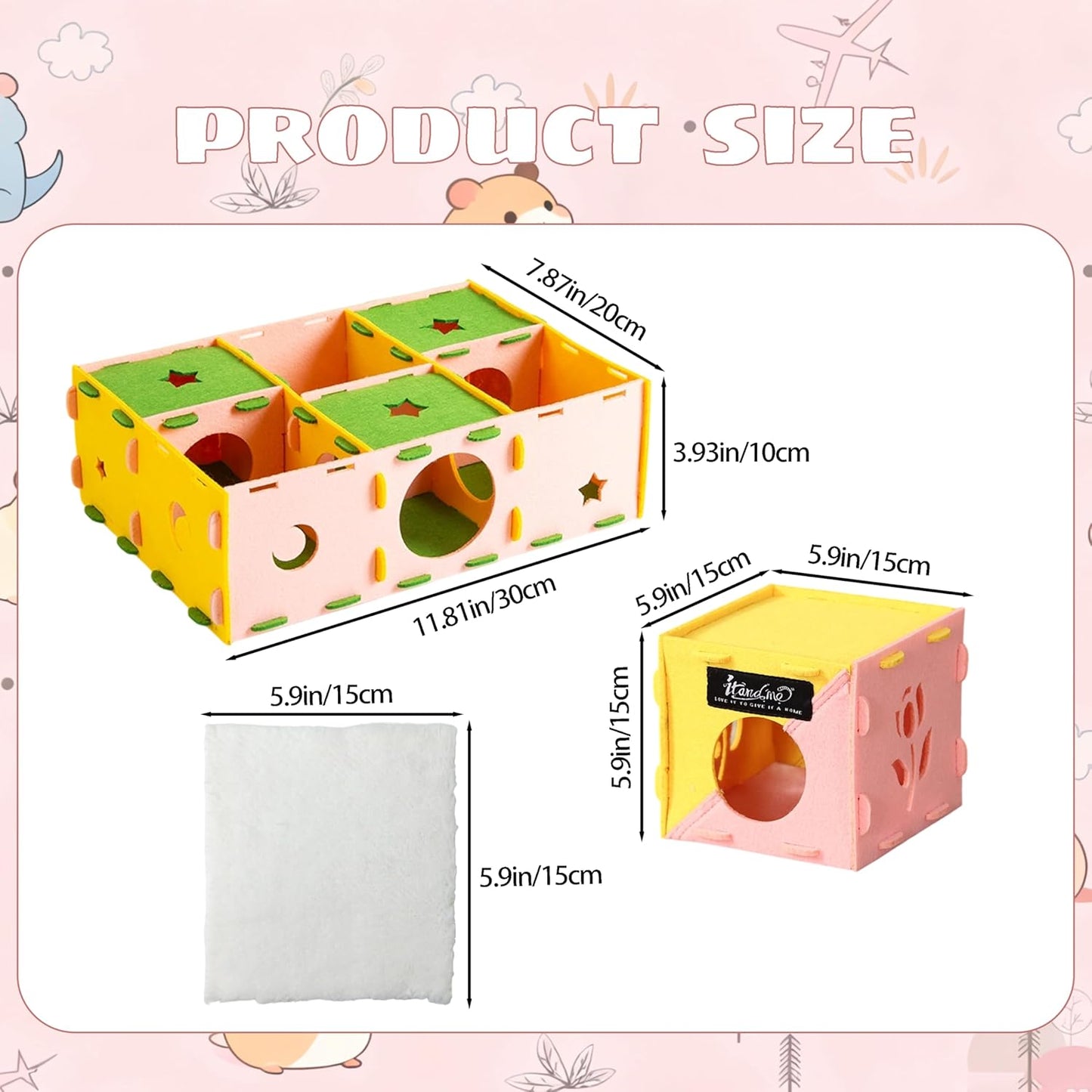 3pcs Hamster Maze Tunnel & Toys, Hamster Hideout with Plush Pads, Interactive Play Tube & Resting System for Rats, Guinea Pig, Ferrets, Chinchillas