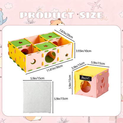 3pcs Hamster Maze Tunnel & Toys, Hamster Hideout with Plush Pads, Interactive Play Tube & Resting System for Rats, Guinea Pig, Ferrets, Chinchillas