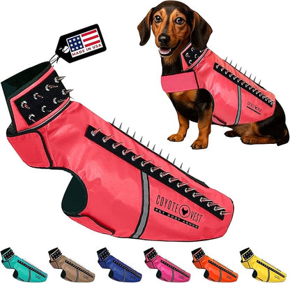 CoyoteVest SpikeVest Dog Harness Vest for Small Dogs, Reflective Dog Vest with Spikes to Shield Your pet from Coyotes, Raptor and Animal Attacks, Anti Hawk Vest, Made in USA (L-Red)