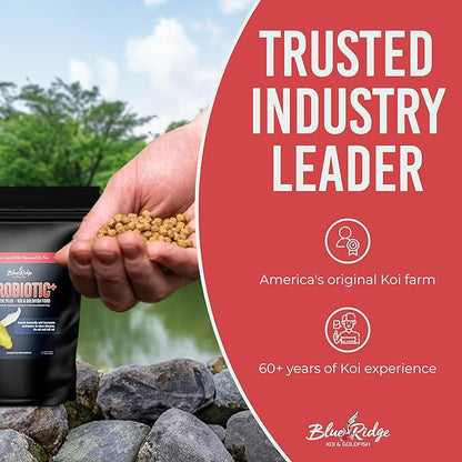 Blue Ridge Koi Fish Food 5lb - Koi Food 3/16” Probiotic Plus, Goldfish Food, Premium Fish Food for Ponds, Ponds Fish Food, Koi Food Fall and Winter Fish Food, Floating Pond Pellets