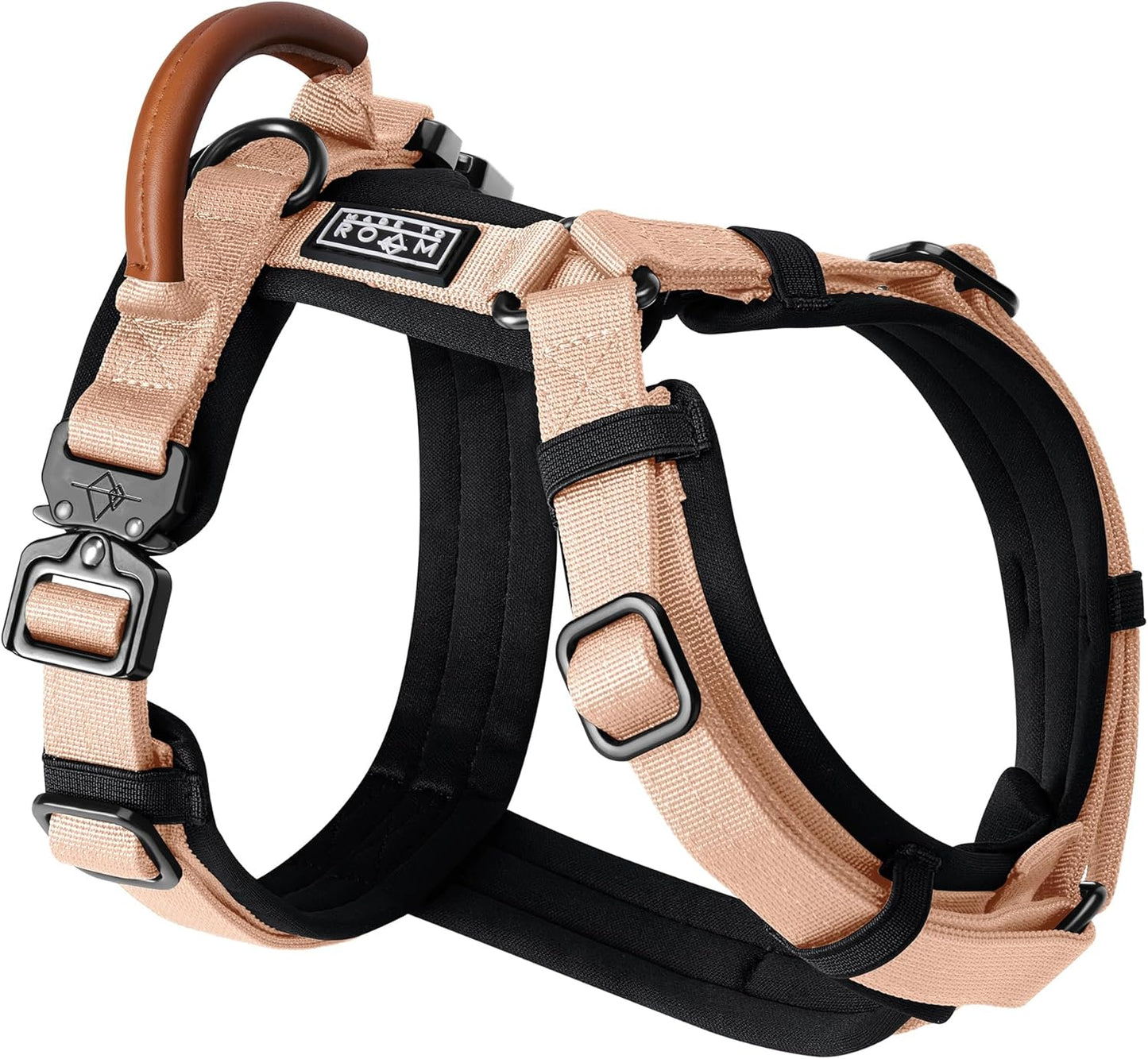 MADE TO ROAM Premium Explorer Harness - Y-Shaped Dog Harness with Adjustable Durable Nylon, Soft Padding, Metal Buckles and Leather Handle for Small, Medium, Large Dogs (Carolina Blooms, Size 6)