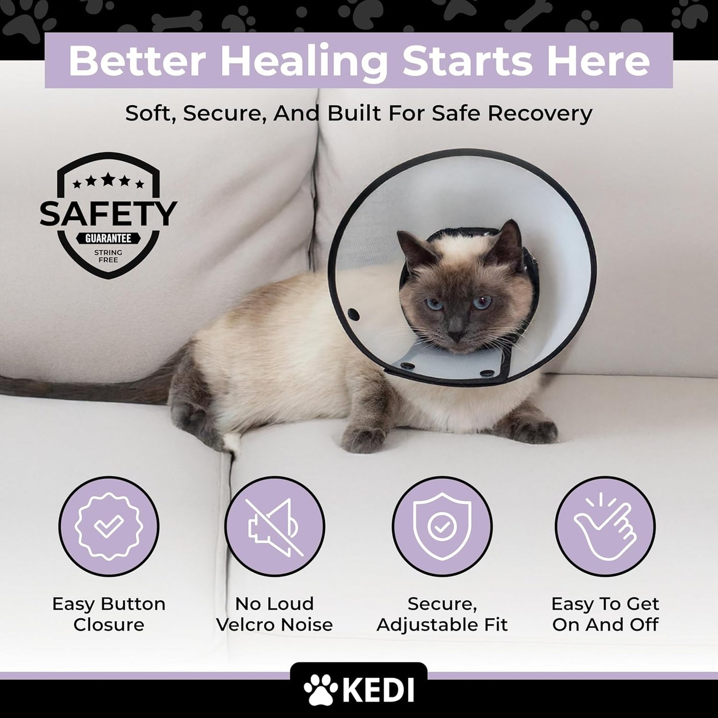 Cat Recovery Cone Kit Post Surgical Soft Pet Vest, Collar, and Non-Irritating Protection Cone for Cats - Comfortable Injury Care Solution (Black, S)