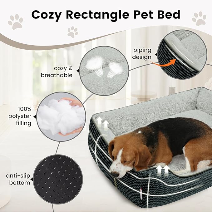 Miguel Dog Bed with Removable Cushion/Pillow for Medium Small Dogs, Washable Pet Bed with Side Easy to Wash Puppy Bed, Large Rectangle Cat Bed for Indoor Cat with Anti-Slip Bottom, Dark Gray 35 Inch