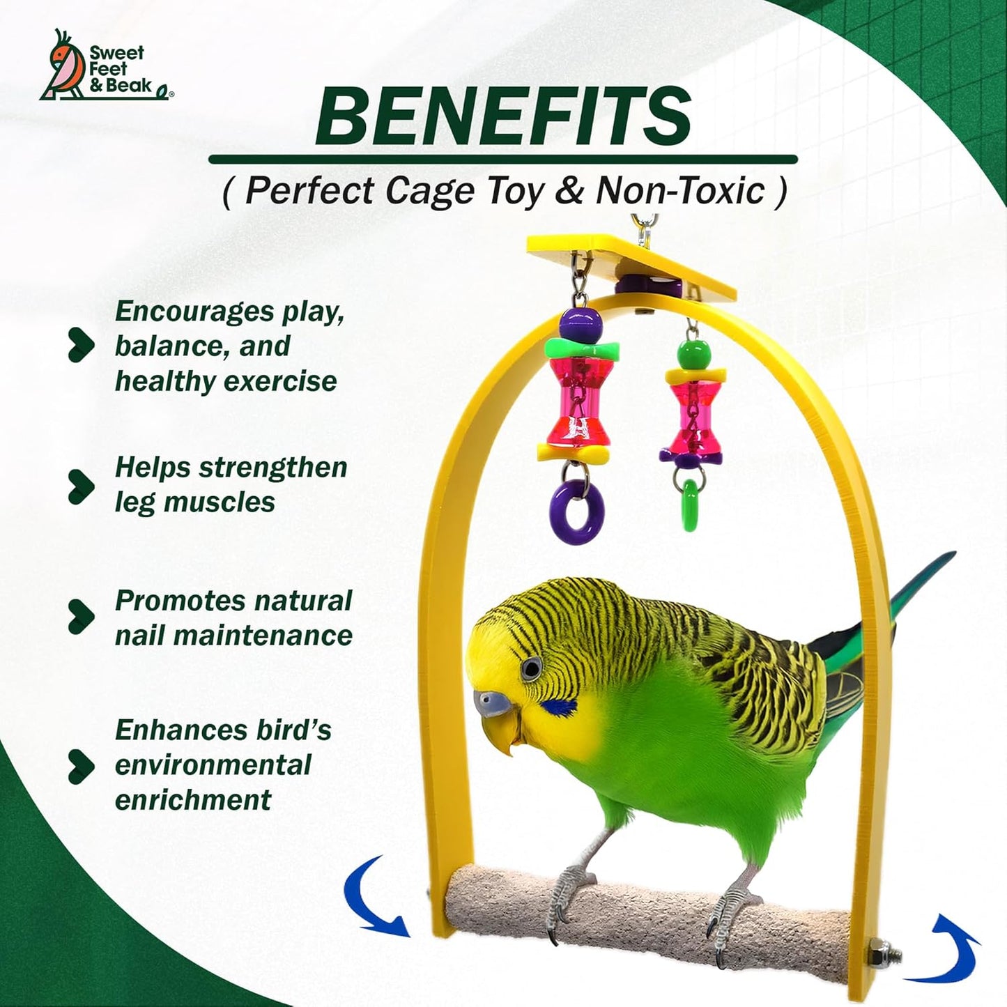Sweet Feet and Beak Small Whirly Bird - Perfect Cage Toy Stimulates Visual and Physical Activity - Safe, Non-Toxic, Cage Accessories for Small Birds