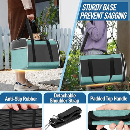 Soft Cat Carrier Large Cat 20 lbs/Kitty Cat Travel Crate for Pet Top Load/Small Dog Sturdy Transport Fabric Carry Bag 10 Pounds/Yorkie Kennel with Pocket Teal Aqua