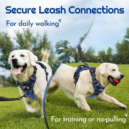 Eagloo Dog Harness Medium Sized, Easy Wearing with 3 Buckles, Adjustable No Pull Pet Harness with 2 Rings for Walking, No Chock Reflective Soft Padded Vest with Control Handle, Blue & Black, M