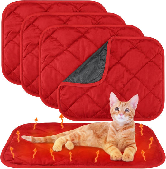 4 Pack Self Heating Cat Pad Self Warming Dog Mat Reflects Body Heat Extra Warm Thermal Pet Pad Washable Dog Cat Bed Crate Bed Mat Blanket (16 x 20 Inch,Red)