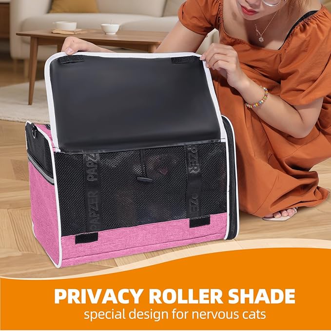 Top Loading Medium Cat Carrier with Privacy Curtain, Delta Approved TSA Pet Travel Crate Suitcase Luggage Sleeve, Soft-Sided Dog Kennel Bag 18x11x11 United Airline Approved Under Seat Pink