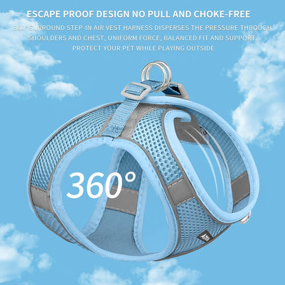 AIITLE Escape Proof Dog Harness - Step in Adjustable Dog Harness No Choke Over with Breathable Mesh and Quick-Release Buckle for Summer- Outdoor Walking, Camping for Medium Dogs Pure Blue XL
