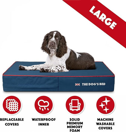 The Dog’s Bed Orthopedic Memory Foam Dog Bed, Large Blue Oxford with Red Trim UK Flag, Pain Relief for Arthritis, Hip & Elbow Dysplasia, Post Surgery, Supportive, Calming, Waterproof Washable