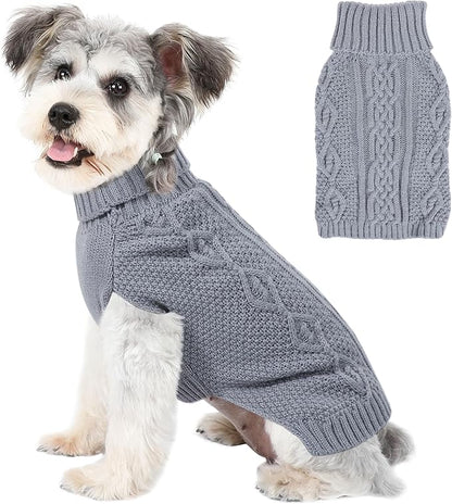 Dog Sweaters Small Dog Clothes Winter Turtleneck Puppy Sweater Warm Pet Cat Sweater Doggy Pullover Outfit with Twisted Design XS~XL(Grey, Large)