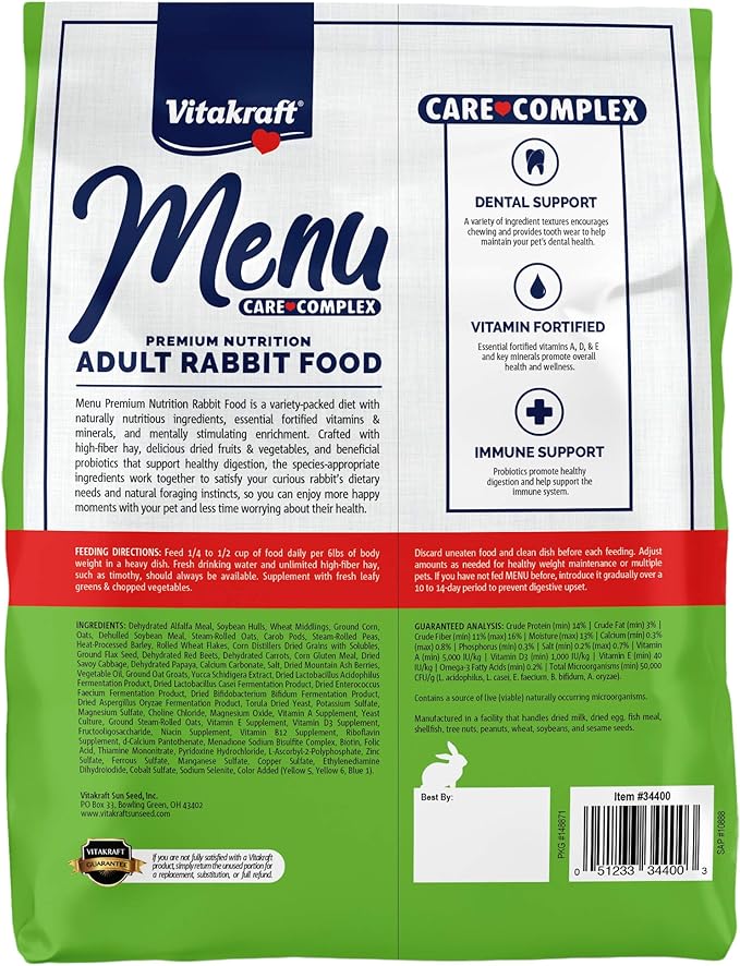 Vitakraft Menu Premium Rabbit Food - Alfalfa Pellets Blend - Vitamin and Mineral Fortified