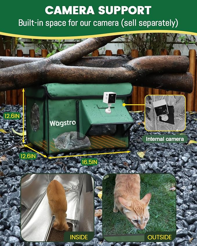 Heated Cat House for Outside, Waterproof Awning & Escape Door Heated Cat Houses for Indoor/Outdoor Cats in Winter, Elevated & Insulated Outdoor Cat Shelter for Feral Cat