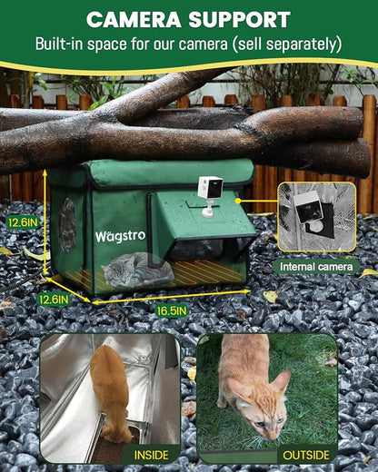 Heated Cat House for Outside, Waterproof Awning & Escape Door Heated Cat Houses for Indoor/Outdoor Cats in Winter, Elevated & Insulated Outdoor Cat Shelter for Feral Cat