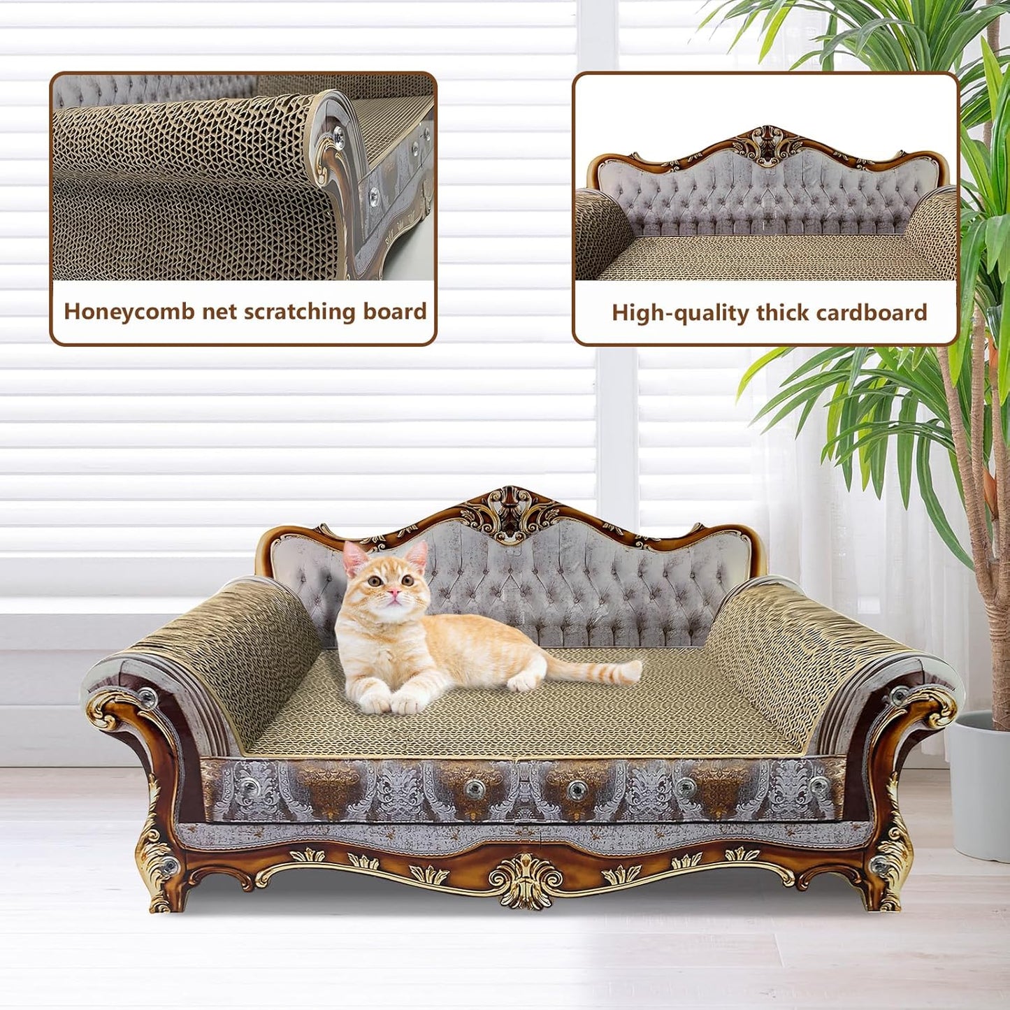 Luxury Cardboard Cat Scratcher Sofa Couch Bed, Couch Shaped Scratching Board, Scratch Lounge with Catnip, Cat Scratcher for Indoor Cats Grey