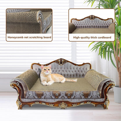 Luxury Cardboard Cat Scratcher Sofa Couch Bed, Couch Shaped Scratching Board, Scratch Lounge with Catnip, Cat Scratcher for Indoor Cats Grey