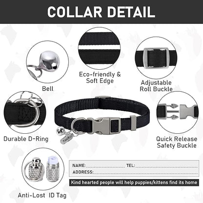 GAMUDA Small Dog Harness Collar and Leash Set, Step in No Chock No Pull Linen Fabric Soft Mesh Dog Vest Harnesses Reflective for Dogs Puppy Cats Kitten Rabbit (Black, XXS)