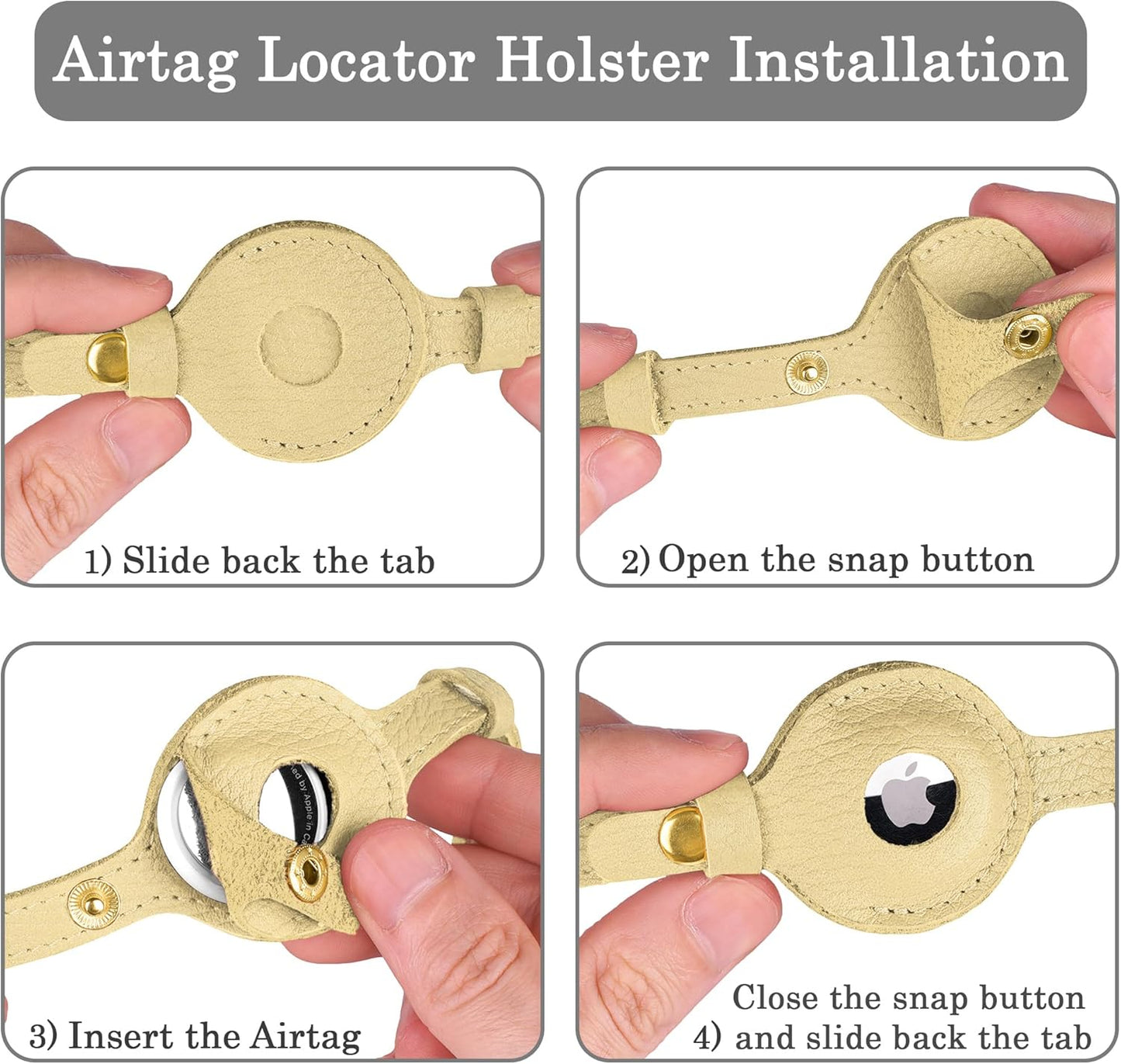 OOPSDOGGY Leather AirTag Cat Collar with Bell - Non Breakaway Kitten Collar with Apple Air Tag Holder - Lightweight GPS Pet Collars for Girl Boy Cats, Small Dogs, Puppies (Beige)