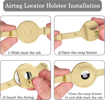 OOPSDOGGY Leather AirTag Cat Collar with Bell - Non Breakaway Kitten Collar with Apple Air Tag Holder - Lightweight GPS Pet Collars for Girl Boy Cats, Small Dogs, Puppies (Beige)